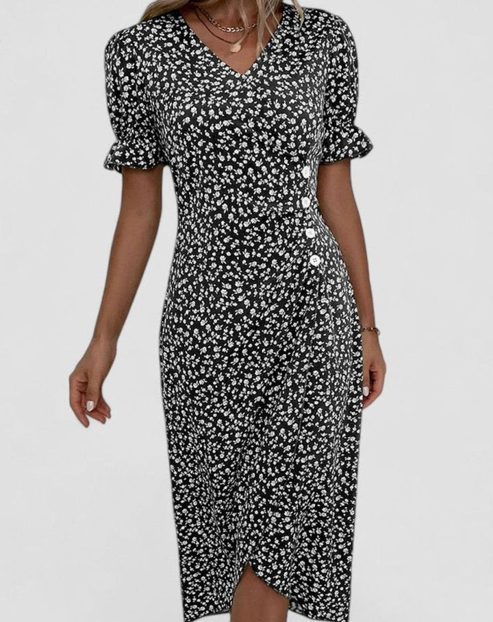 Women's Comfortable Floral Button-Front Midi Dress