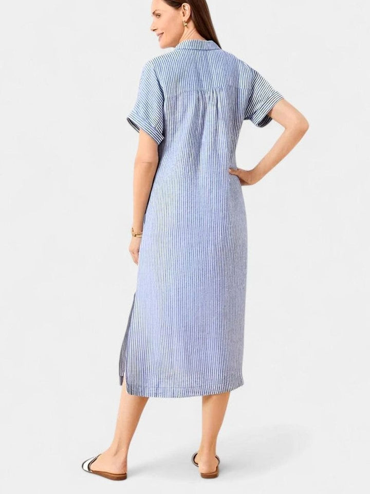 Women's Comfortable Striped Button-Down Midi Shirt Dress