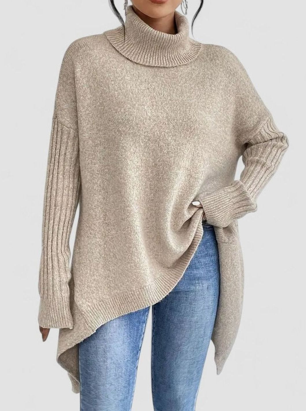 Women's Comfortable Turtleneck Oversized Side-Slit Sweater