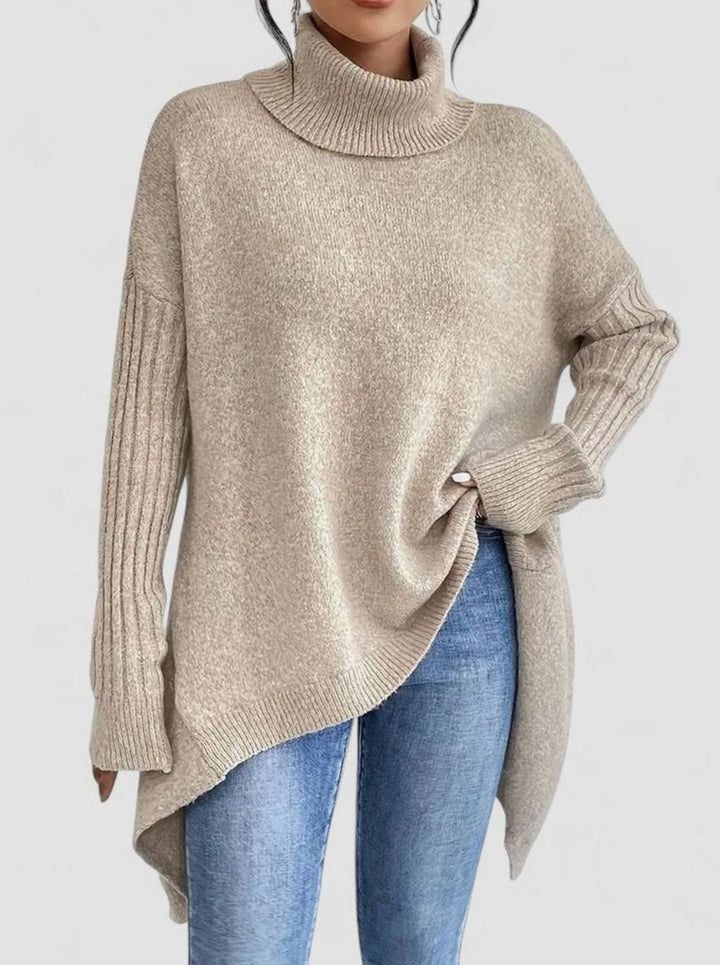 Women's Comfortable Turtleneck Oversized Side-Slit Sweater