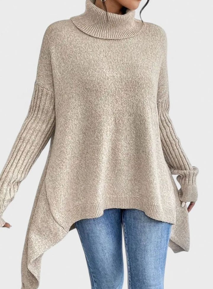 Women's Comfortable Turtleneck Oversized Side-Slit Sweater