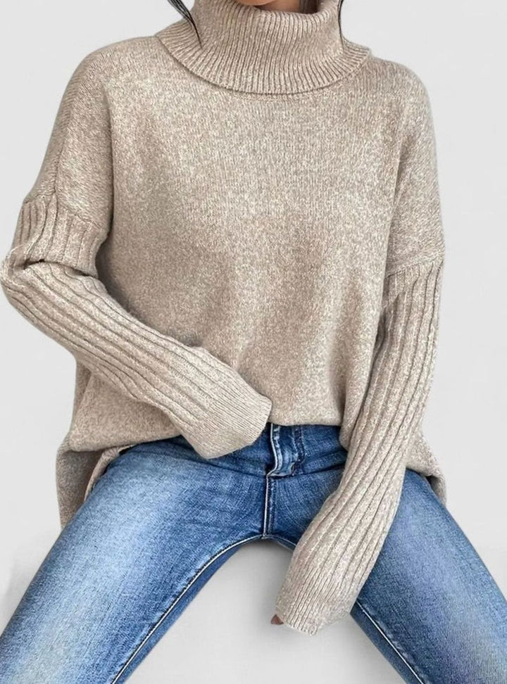Women's Comfortable Turtleneck Oversized Side-Slit Sweater