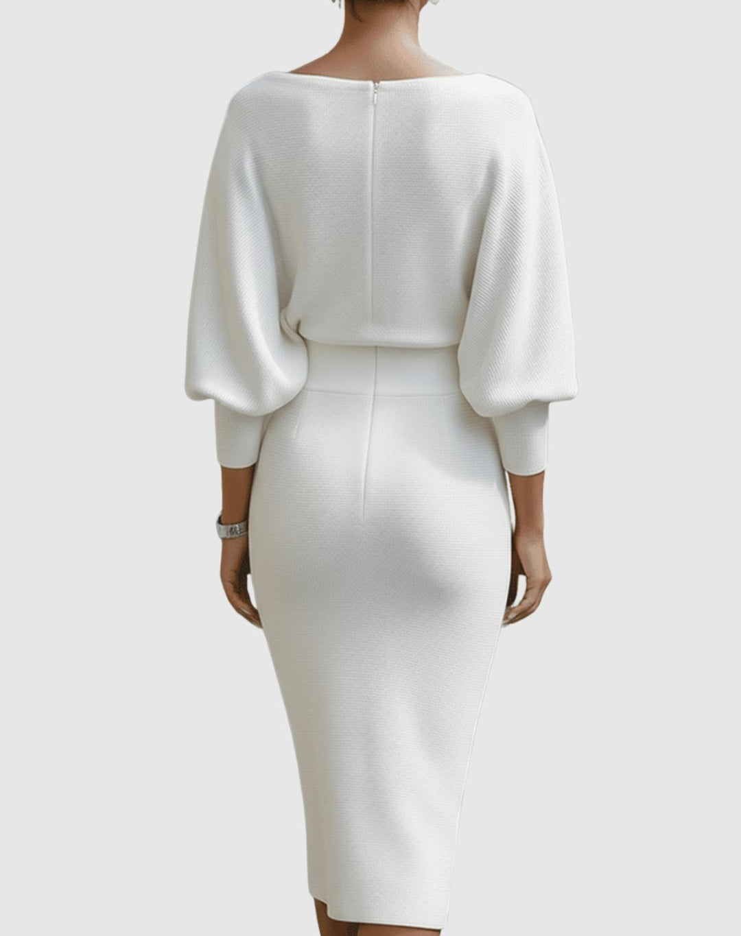 Women's Cowl Neck Batwing Sleeve Knit Pencil Midi Dress