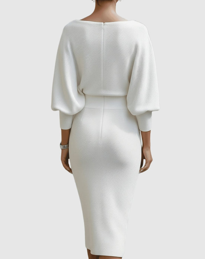 Women's Cowl Neck Batwing Sleeve Knit Pencil Midi Dress