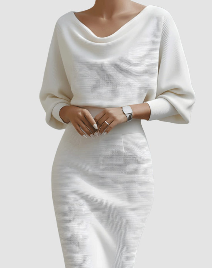 Women's Cowl Neck Batwing Sleeve Knit Pencil Midi Dress