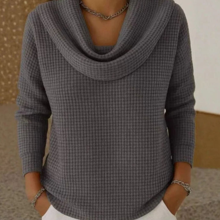 Women's Cowl-Neck Waffle Knit Sweater Long-Sleeve Pullover Top - Gray