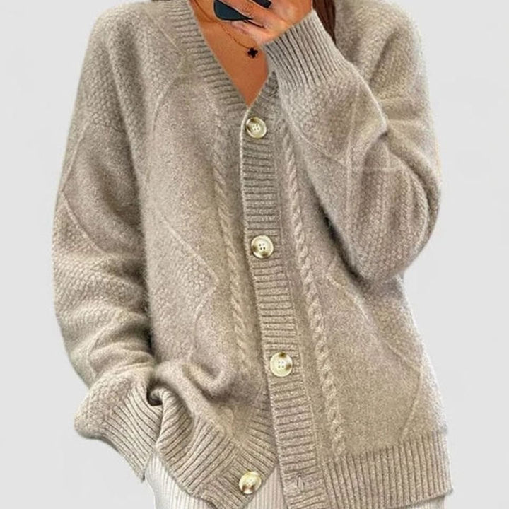 Women's Cozy Comfortable Cardigan V-Neck Cable-Knit Button-Front Sweater - Khaki
