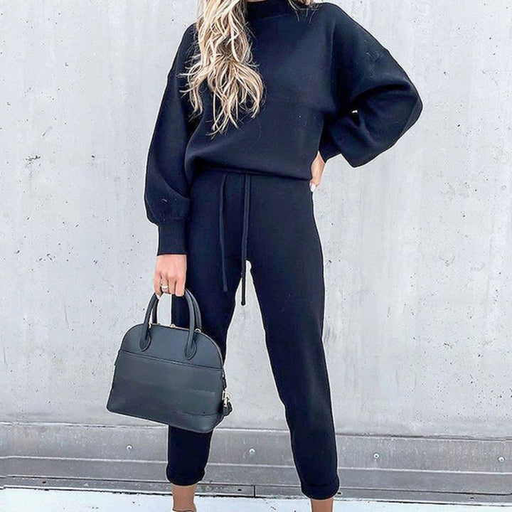 Women's Cozy Two-Piece Relaxed-Fit Crewneck Tracksuit Outfit - Blue
