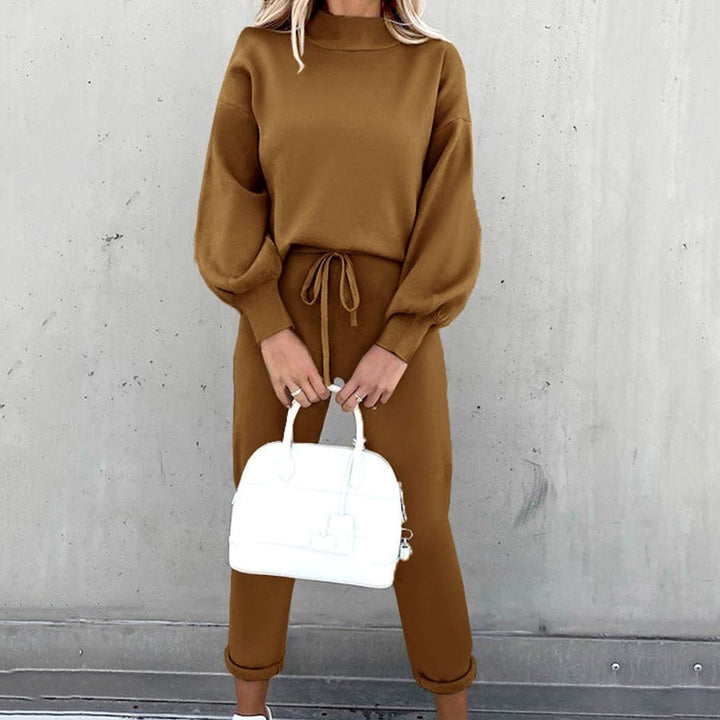 Women's Cozy Two-Piece Relaxed-Fit Crewneck Tracksuit Outfit - Coffee