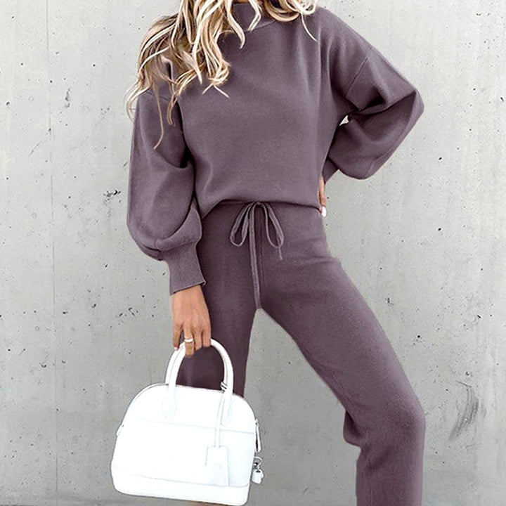 Women's Cozy Two-Piece Relaxed-Fit Crewneck Tracksuit Outfit - Purple