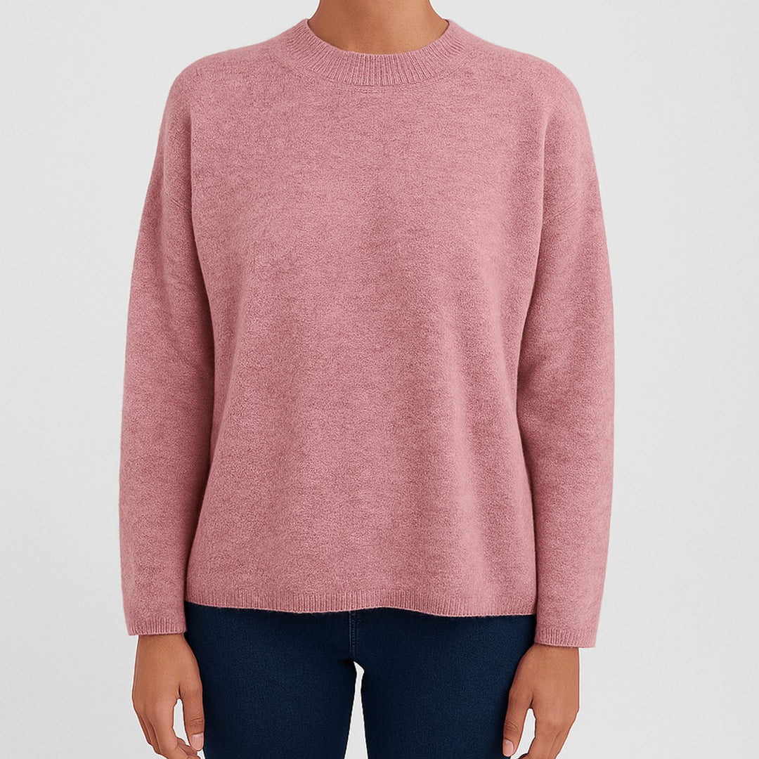 Women's Crew Neck Pullover Sweater Relaxed-Fit Long Sleeve Knit - Pink