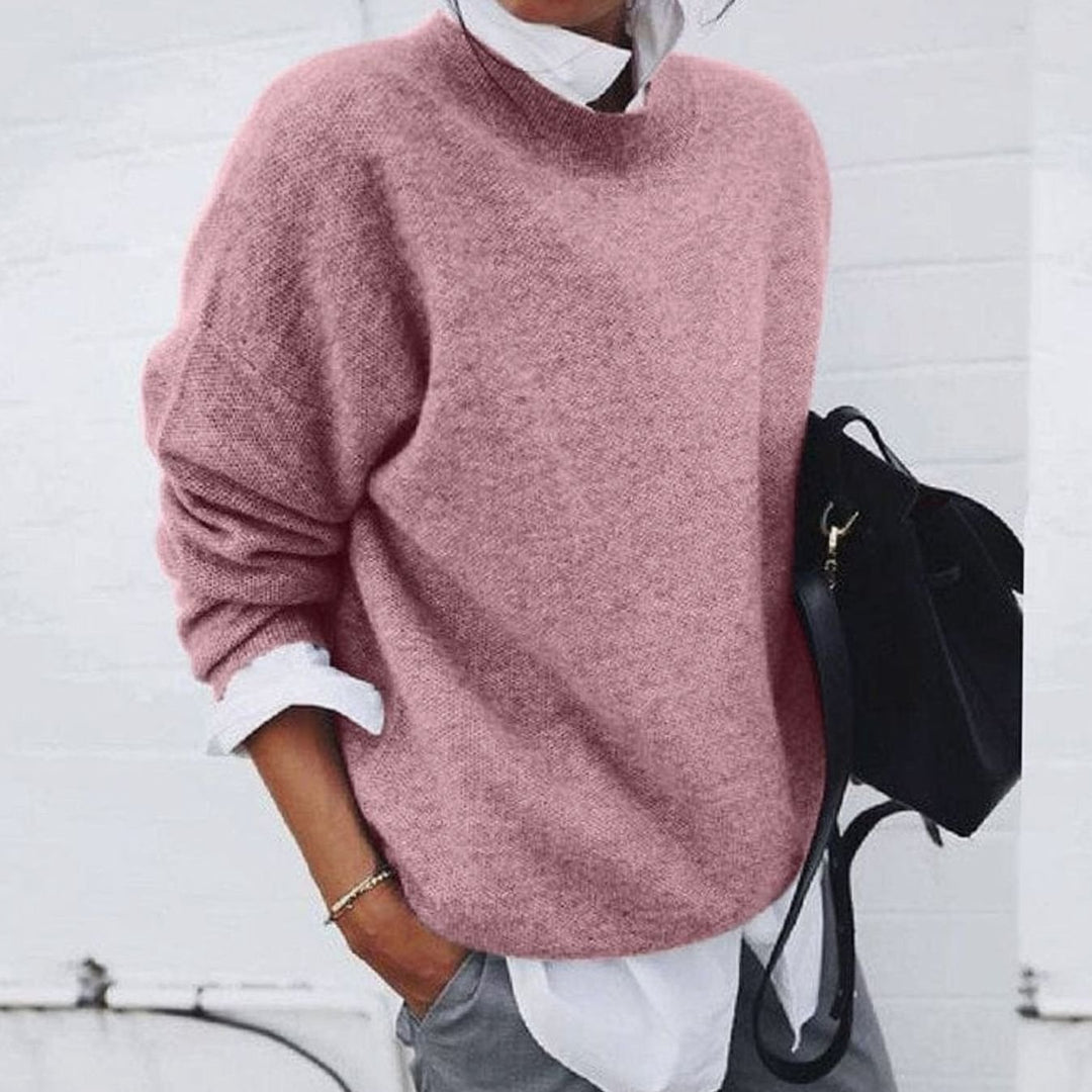Women's Crew Neck Pullover Sweater Relaxed-Fit Long Sleeve Knit