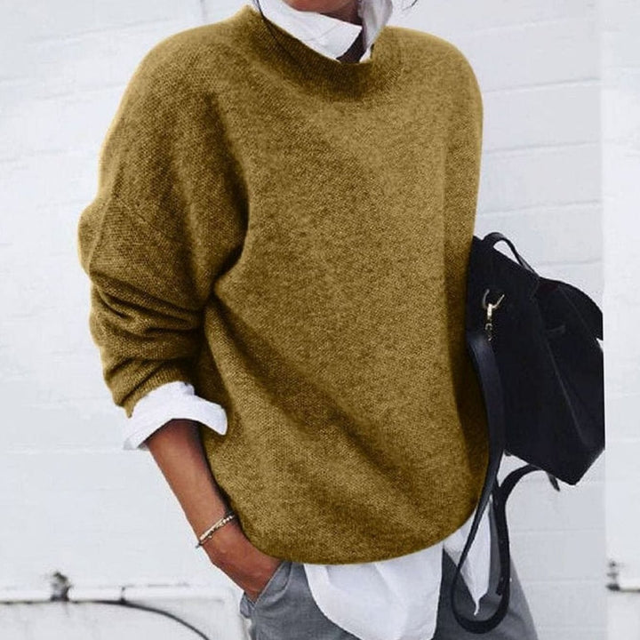 Women's Crew Neck Pullover Sweater Relaxed-Fit Long Sleeve Knit - Khaki
