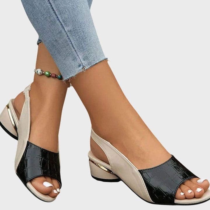 Women's Croc-Embossed Leather Slingback Wedge Sandals - Black
