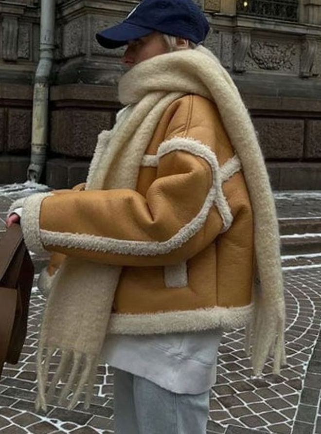 Women's Cropped Faux Leather Shearling Jacket Notch-Lapel Coat