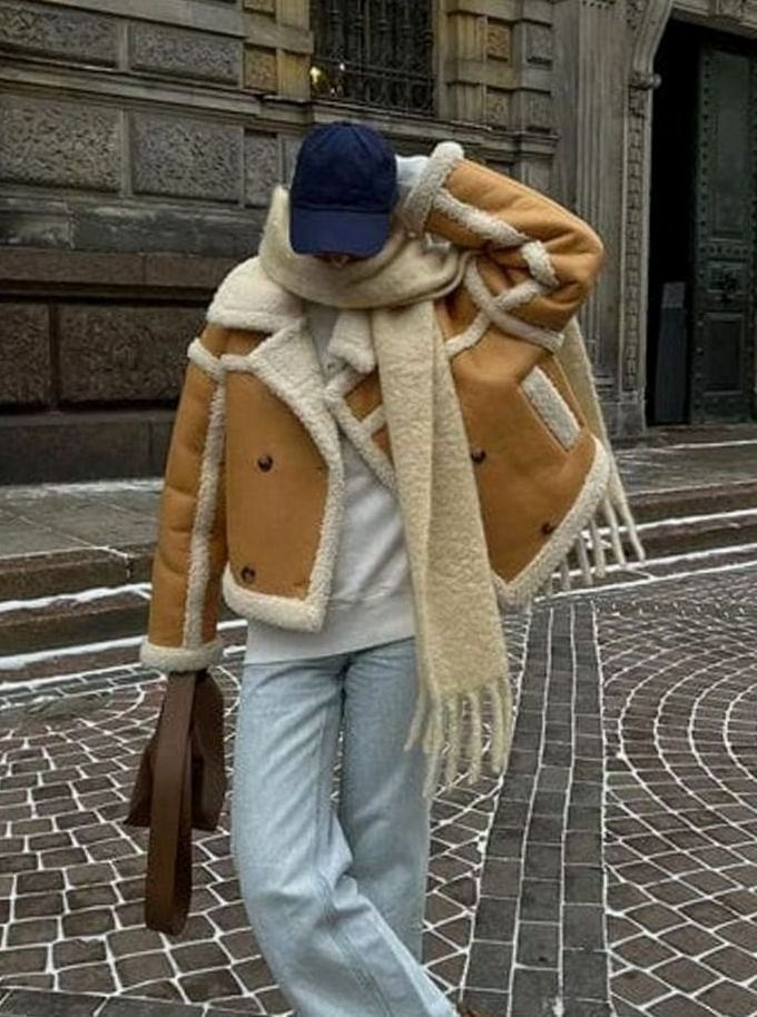 Women's Cropped Faux Leather Shearling Jacket Notch-Lapel Coat