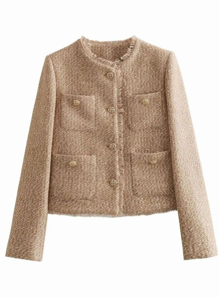 Women's Cropped Tweed Gold-Button Blazer Jacket
