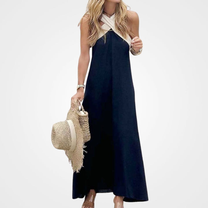 Women's Cross-Neck Halter A-Line Maxi Dress