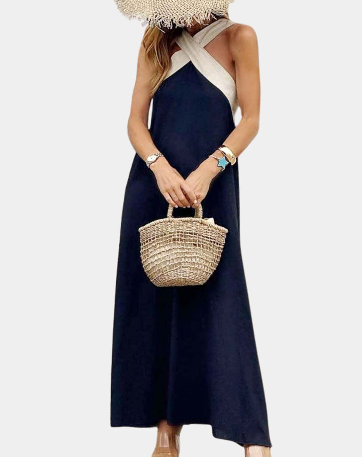 Women's Cross-Neck Halter A-Line Maxi Dress