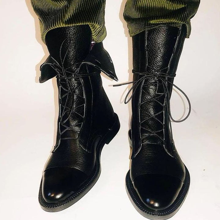 Women's Cushioned Lace-Up Mid-Calf Leather Boots
