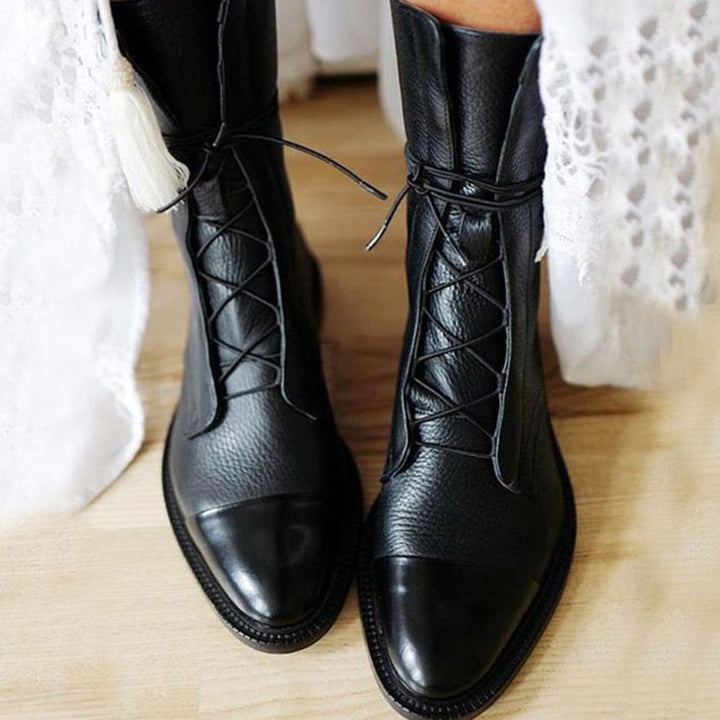 Women's Cushioned Lace-Up Mid-Calf Leather Boots