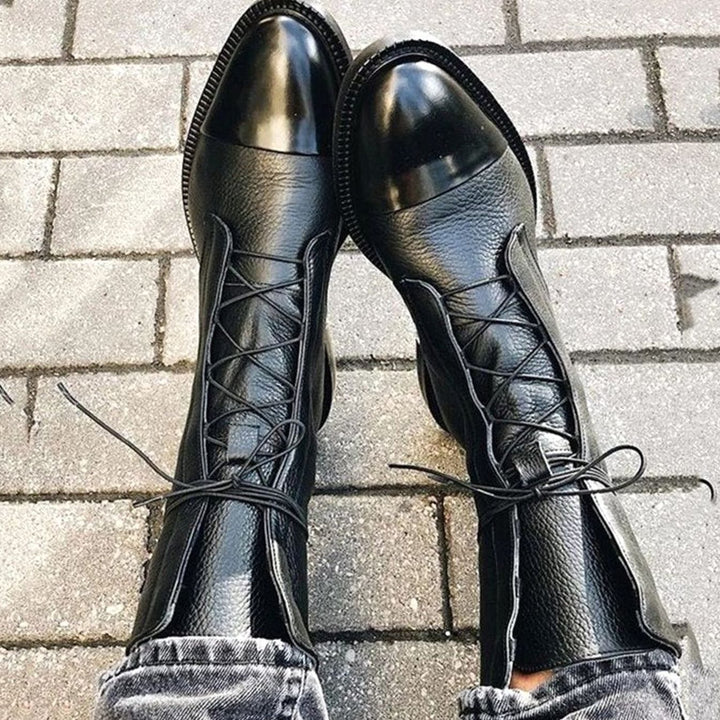 Women's Cushioned Lace-Up Mid-Calf Leather Boots