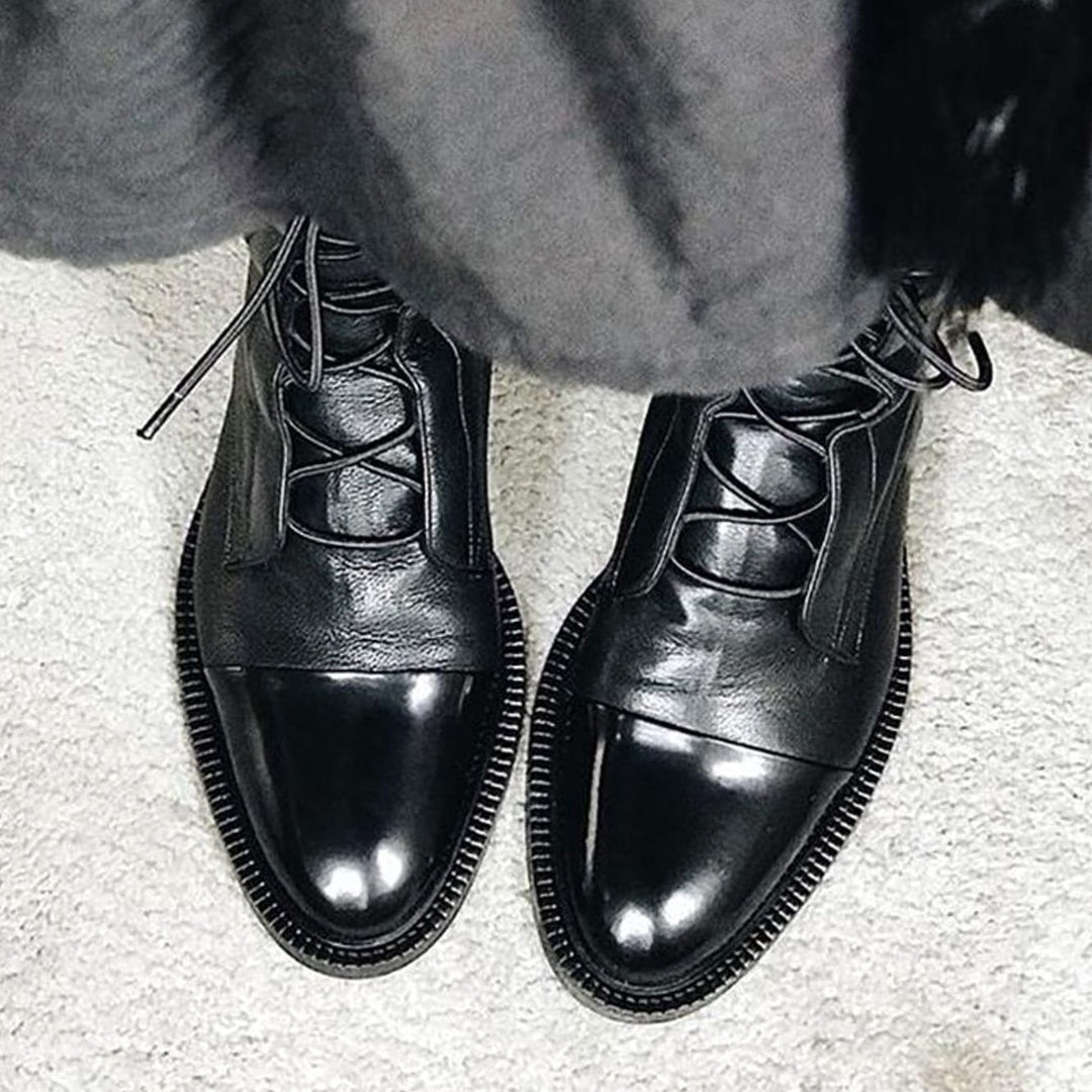 Women's Cushioned Lace-Up Mid-Calf Leather Boots