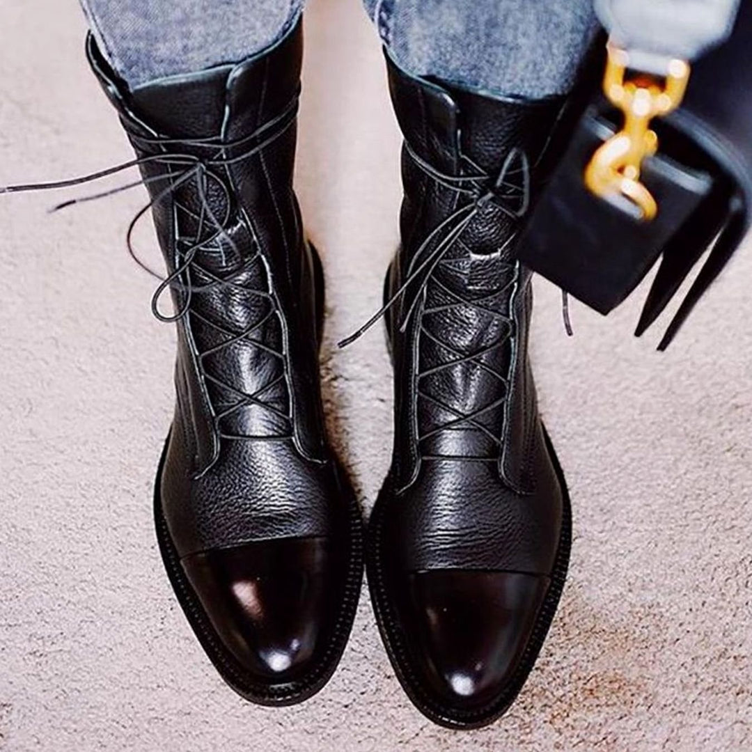 Women's Cushioned Lace-Up Mid-Calf Leather Boots