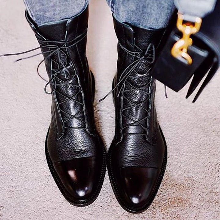Women's Cushioned Lace-Up Mid-Calf Leather Boots