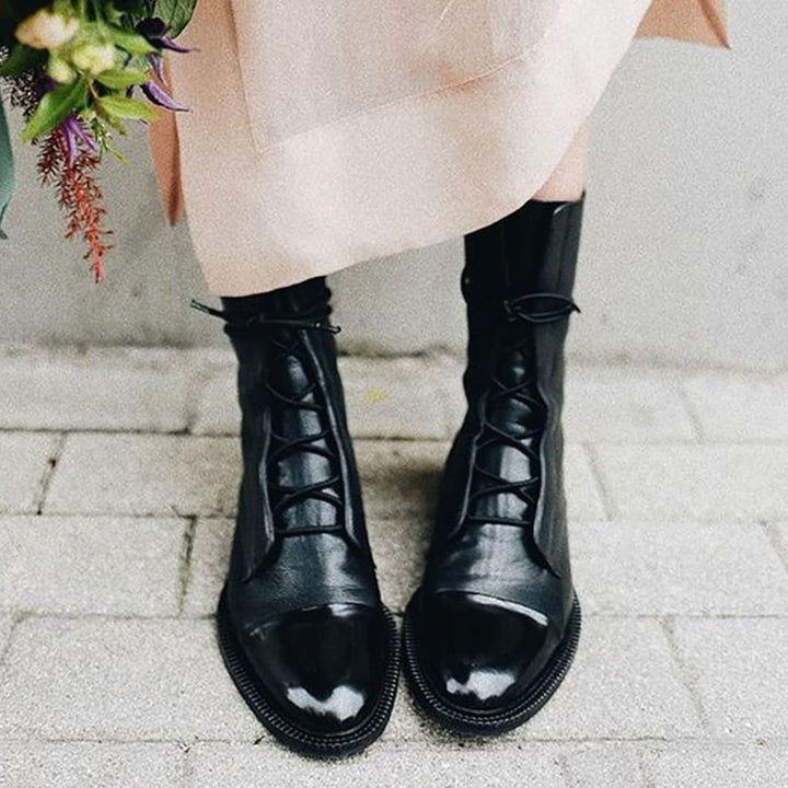 Women's Cushioned Lace-Up Mid-Calf Leather Boots