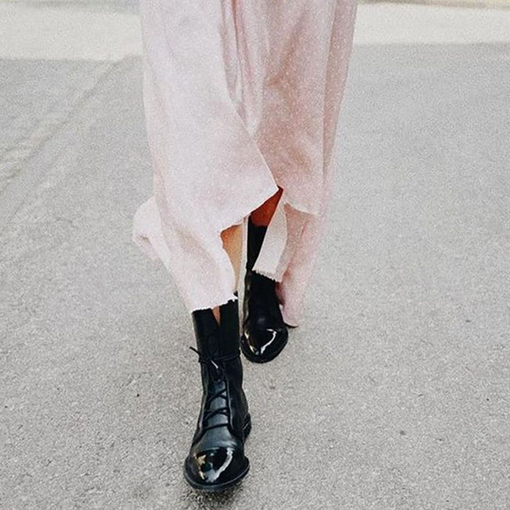 Women's Cushioned Lace-Up Mid-Calf Leather Boots