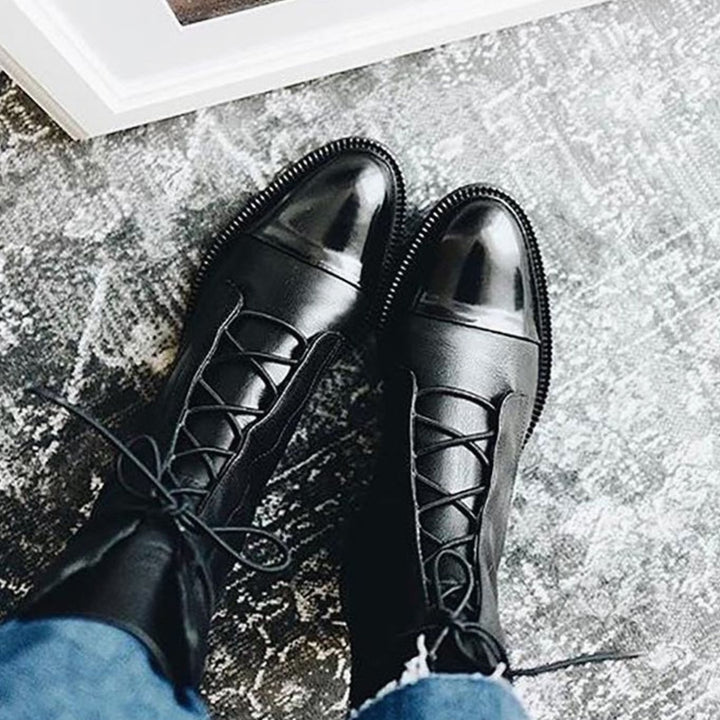 Women's Cushioned Lace-Up Mid-Calf Leather Boots