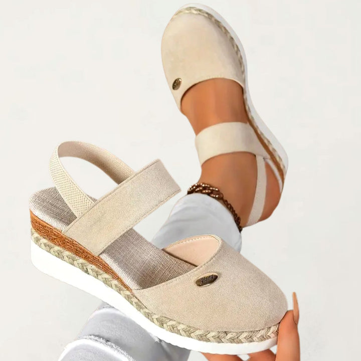 Women's Cushioned Orthopedic Sandals Wide-Heel Espadrille Platform Slingback - Beige