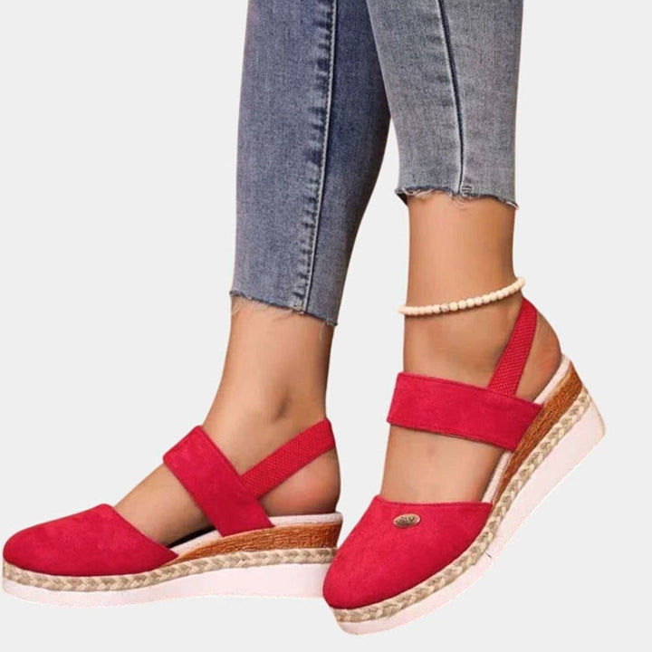 Women's Cushioned Orthopedic Sandals Wide-Heel Espadrille Platform Slingback - Red