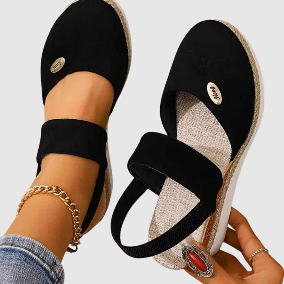 Women's Cushioned Orthopedic Sandals Wide-Heel Espadrille Platform Slingback - Black