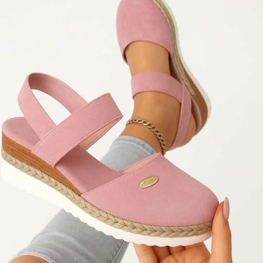 Women's Cushioned Orthopedic Sandals Wide-Heel Espadrille Platform Slingback - Pink