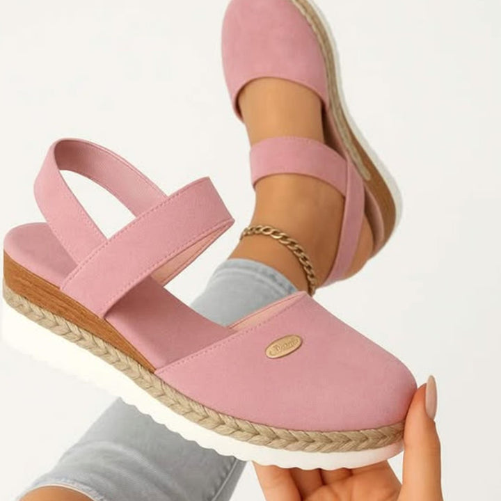 Women's Cushioned Orthopedic Sandals Wide-Heel Espadrille Platform Slingback - Pink