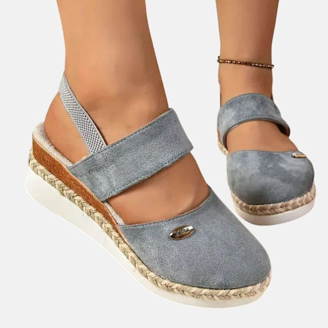 Women's Cushioned Orthopedic Sandals Wide-Heel Espadrille Platform Slingback - Gray