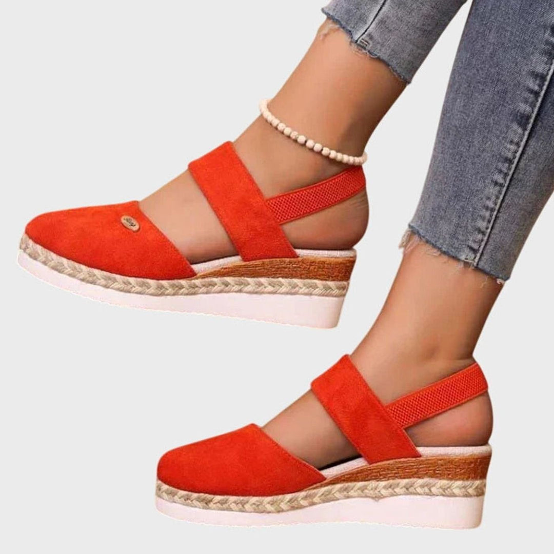 Women's Cushioned Orthopedic Sandals Wide-Heel Espadrille Platform Slingback - Orange