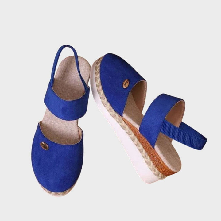 Women's Cushioned Orthopedic Sandals Wide-Heel Espadrille Platform Slingback - Blue