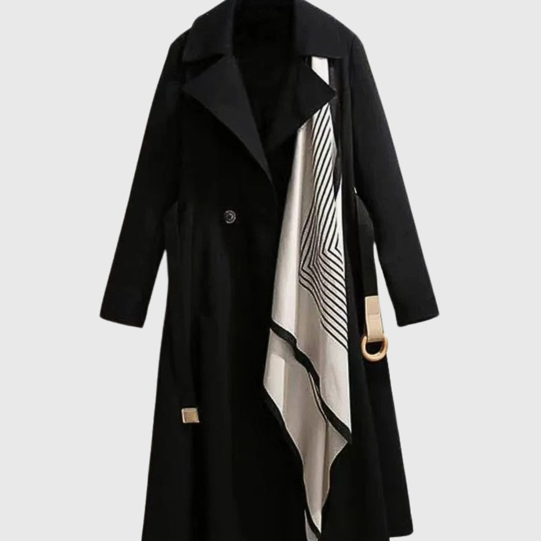 Women's Double-Breasted Belted Coat Scarf-Detail Trench