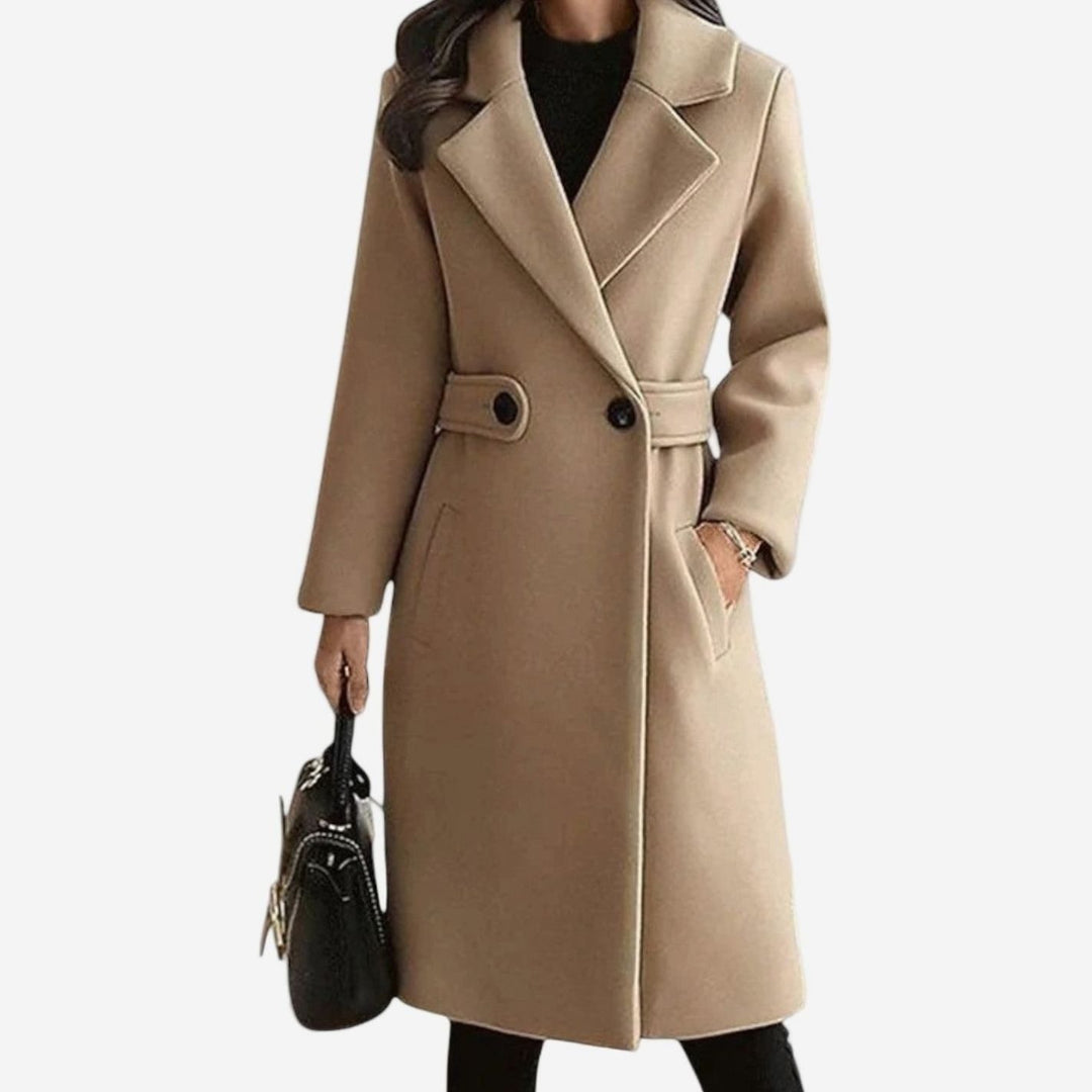 Women's Double-Breasted Belted Wool-Blend Long Coat - Camel