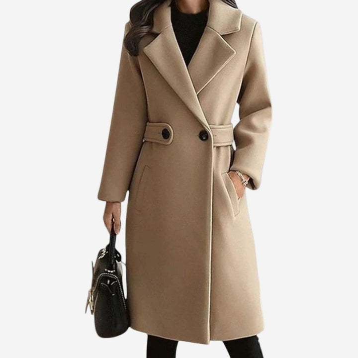 Women's Double-Breasted Belted Wool-Blend Long Coat - Camel