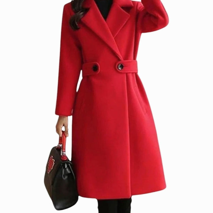 Women's Double-Breasted Belted Wool-Blend Long Coat - Red