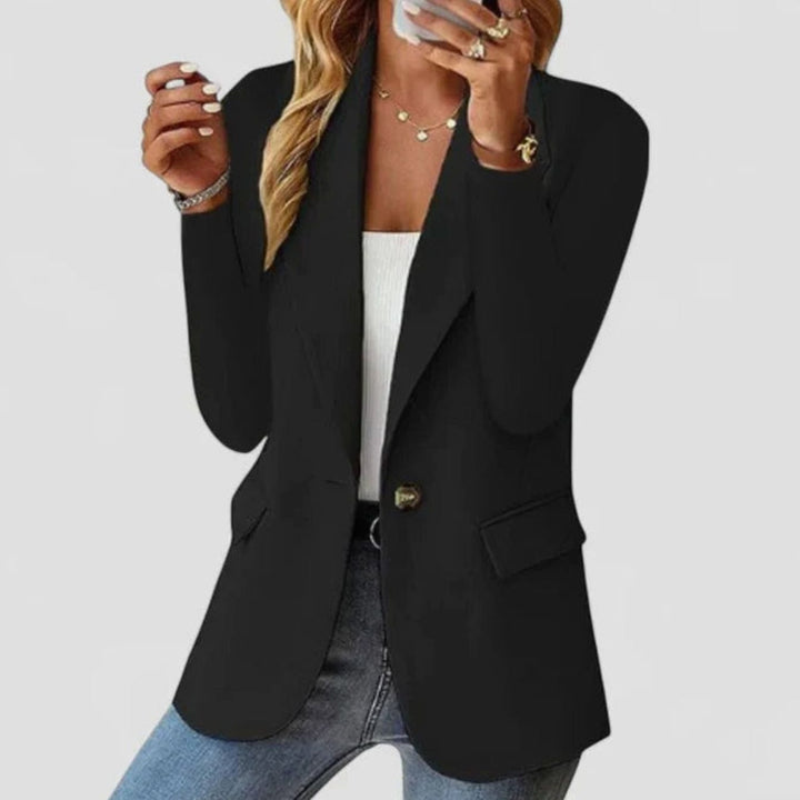 Women's Elegant Blazer Open-Front Single-Button Long Sleeve Jacket - Black