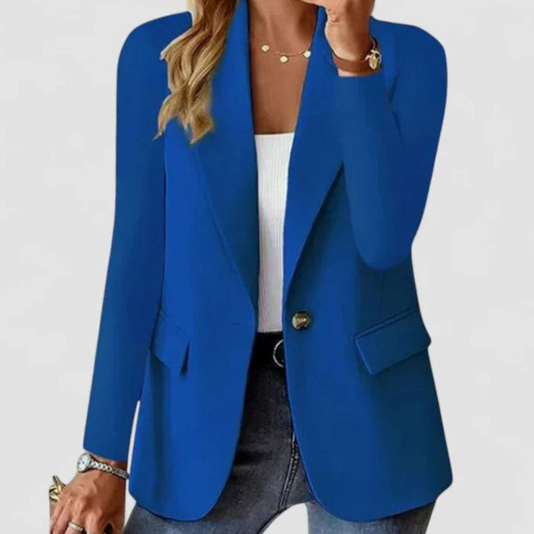 Women's Elegant Blazer Open-Front Single-Button Long Sleeve Jacket - Blue