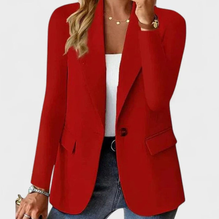 Women's Elegant Blazer Open-Front Single-Button Long Sleeve Jacket - Red