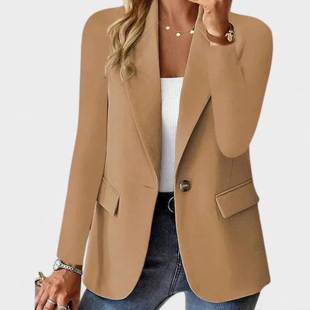 Women's Elegant Blazer Open-Front Single-Button Long Sleeve Jacket - Brown