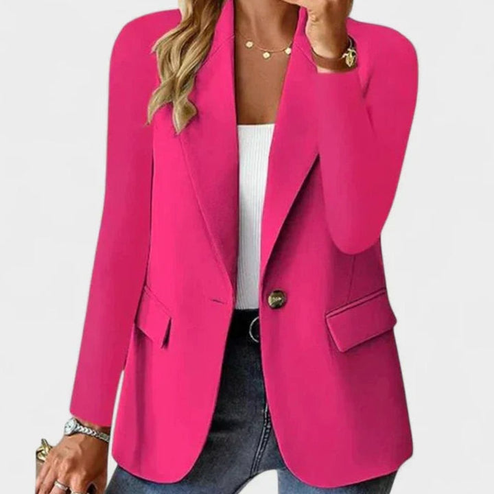 Women's Elegant Blazer Open-Front Single-Button Long Sleeve Jacket - Pink