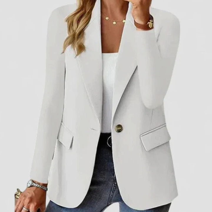 Women's Elegant Blazer Open-Front Single-Button Long Sleeve Jacket - White